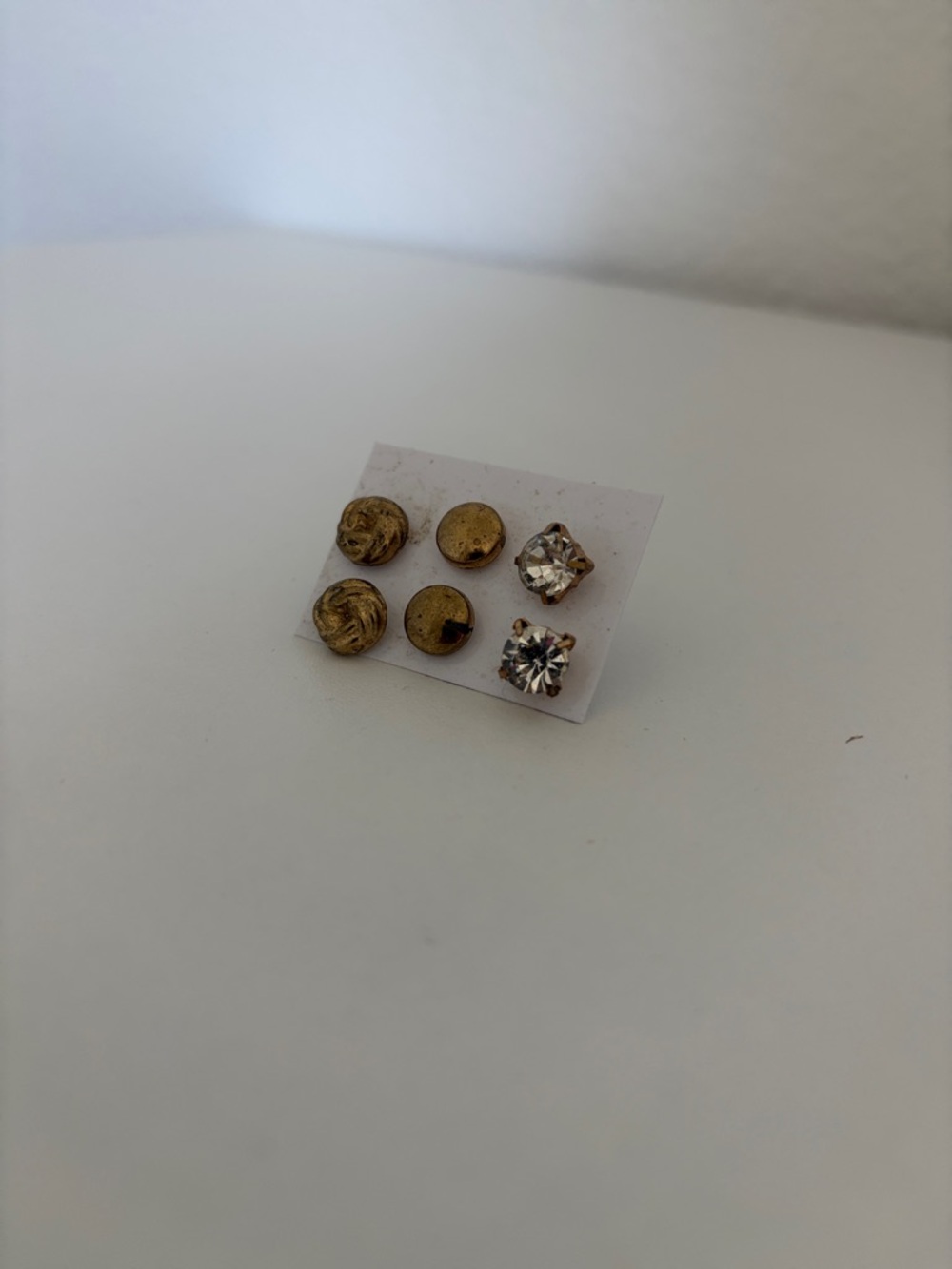 Gold and Clear Stud Earring Trio Set